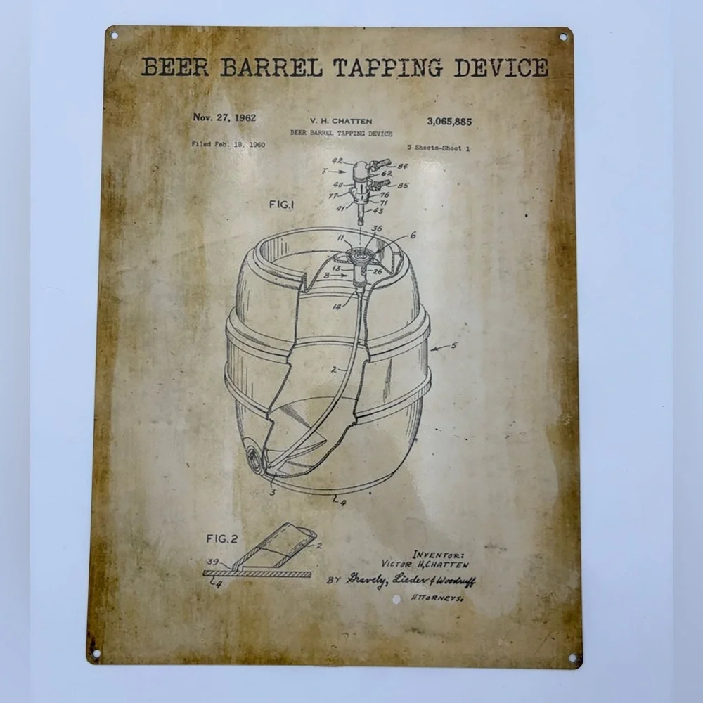 Vintage Beer Barrel Tapping Device Metal Sign